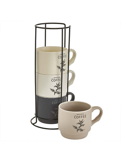 Набор кружек керамика, 4 шт, 350 мл, Natural Coffee, Ф11-054L/4, металлическая подставка