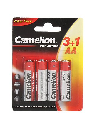 Батарейка Camelion, АА (LR6-BP), Alkaline Plus, алкалиновая, 1.5 В, блистер, 4 шт, 3+1, 15545