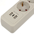 Сетевой фильтр 5 гнезд, 5 м, ПВС, 3х1 мм², с заземлением, 16 А, +2USB +TYPE C, 3.5 кВт, серый, Jett, 171-505 - фото 3