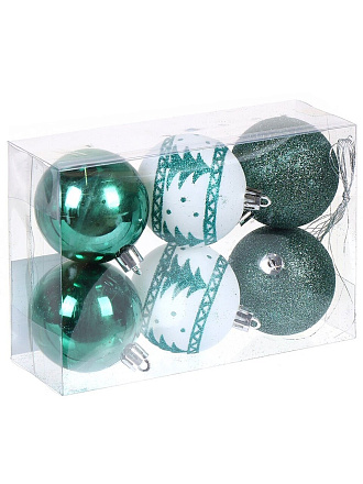 Елочный шар 6 шт, зеленый, белый, 6 см, SYQB-0122292