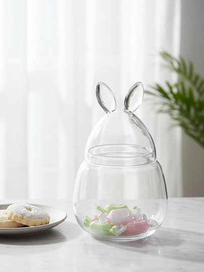 Ваза для конфет стекло, с крышкой, 0.8 мл, 11.4х19.5 см, Bunny, Glasserie, GL303