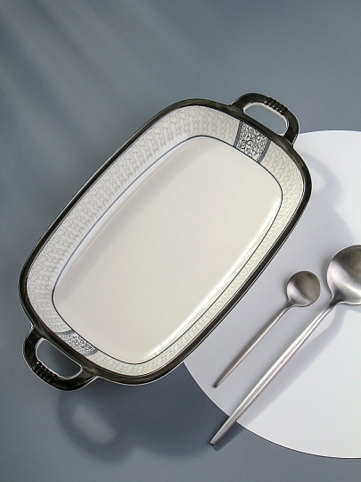 Блюдо керамика, прямоугольное, 18х33х4 см, с ручками, RasheL, R-33101