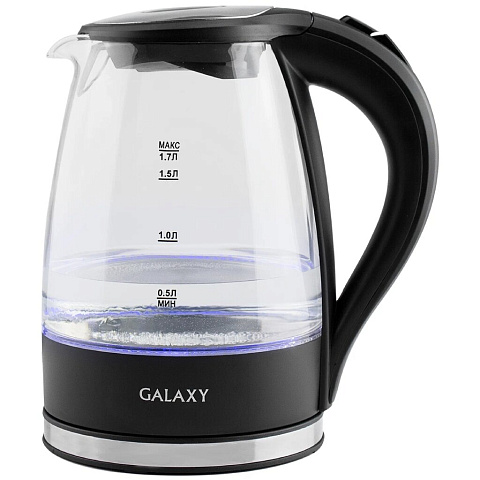 Чайник электрический Galaxy Line, GL 0552, черный, 1.7 л, 2200 Вт, скрытый нагревательный элемент, стекло