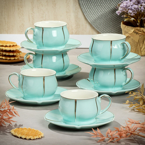 Набор чайный керамика, 12 предметов, на 6 персон, 240 мл, Голубое небо, Y6-10282, подарочная упаковка