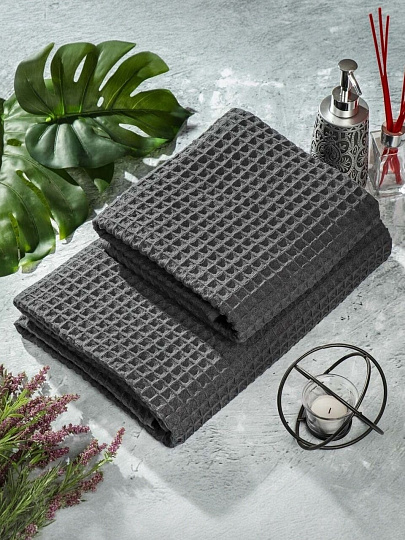 Полотенце банное вафельное 100х150 см, 100% хлопок, 290 г/м2, Лайт, Silvano, графит, Узбекистан