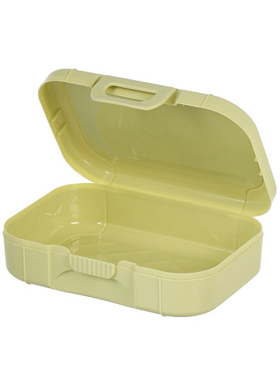 Набор посуды пластик, 0.85 л, 26.7х13х9.5 см, 2 шт, прямоугольный, ланч-бокс, стакан 420мл, с зеленой крышкой, с декором, Снегири