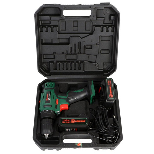 Дрель-шуруповерт аккумуляторный, Дифмаш, ША-12-02 Шуруповерт аккумуляторный &quot;ДИФМАШ&quot;, 12 В, кейс, черно-зеленый