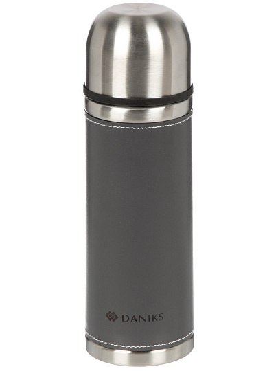 Термос нержавеющая сталь, 0.5 л, Daniks, колба нержавеющая сталь, оплетка с эффектом кожи, графит, DYP-500P