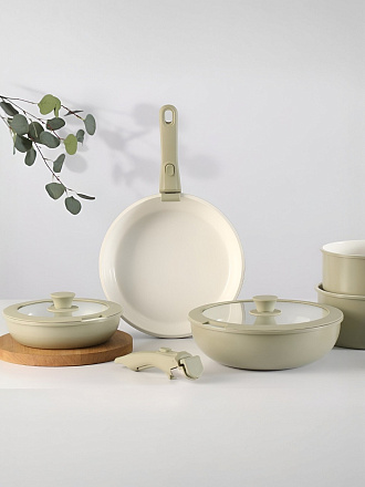 Набор посуды алюминий, антипригарное покрытие, 9 предметов, индукция, Daniks, GS-11078-9PC-green