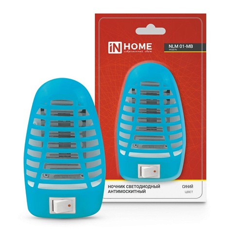 Ночник In Home, NLM 01-MB, в розетку, пластик, 230 В, москитный, светодиодный, с выключателем, синий
