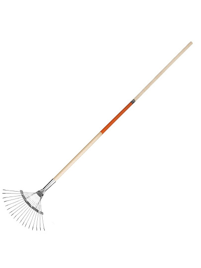 Грабли веерные, 18 зуб, оцинкованные, проволочные, окрашенные/оцинкованые, черенок деревянный