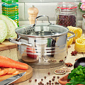 Кастрюля нержавеющая сталь, 3.9 л, с крышкой, крышка стекло, Daniks, Токио, SD-A87-20, индукция