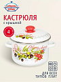 Кастрюля эмалированная сталь, 4 л, крышка сталь, цилиндрическая, Сибирские товары, Оливки и черри, 3MD201M, индукция
