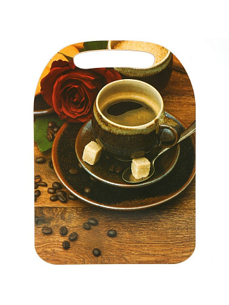 Доска разделочная дерево, 29х21х0.6 см, с ручкой, прямоугольная, Кофе, К-311