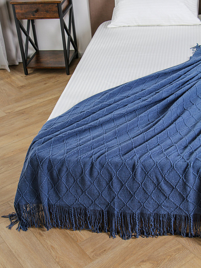 Плед 1.5-спальный, 130х180 см, вязаный, 100% полиэстер, Silvano, Теплые объятия, темно-синий, однотонный, A120040