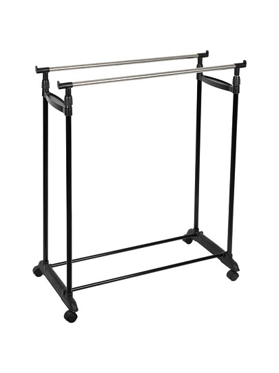 Вешалка напольная нержавеющая сталь, с колесами, полка для обуви, телескопическая, 15 кг, 312172, 2 перекладины, 81х42х96х170 см