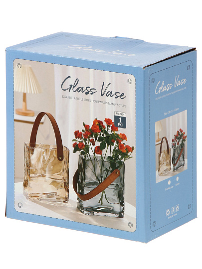 Ваза стекло, настольная, 18х11х19 см, Сумочка, медов, ручка экокожа, Y4-11051