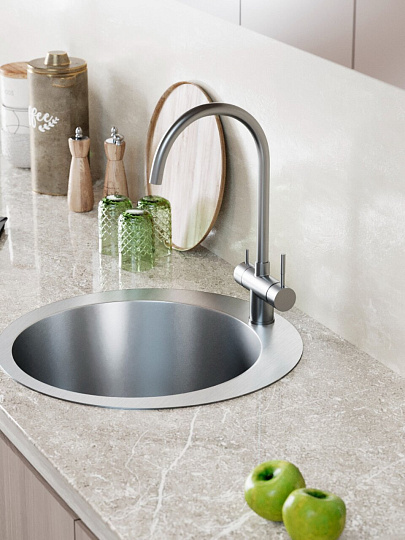 Мойка кухонная врезная, Mixline, Pro, нержавеющая сталь, 500 мм, 3 мм, выпуск 3 1/2, круглая, сатин