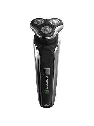 Электробритва аккумуляторная, Polaris, PMR 0307RC wet&dry Pro, роторная, сухое/влажное бритье, 4 Вт, 3 бритвенные головки, 5 лезвий, черный хром, 017418