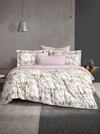 Постельное белье 1.5-спальное, простыня 150х220 см, 1 наволочка 50х70 см, пододеяльник 145х215 см, Silvano, сатин люкс, Цветы Розовые 10/036-SLC/SL