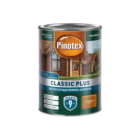 Пропитка Pinotex, Classic Plus, для дерева, антисептик, лиственница, 0.9 л