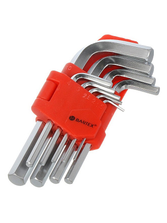 Набор ключей шестигранный, 9 предметов, Bartex, CrV сталь, Г-образный, HEX, AI-2904002