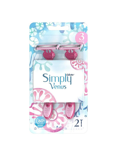 Станок для бритья Venus, Simply, для женщин, 3 лезвия, 2 шт, одноразовые, 0050005249