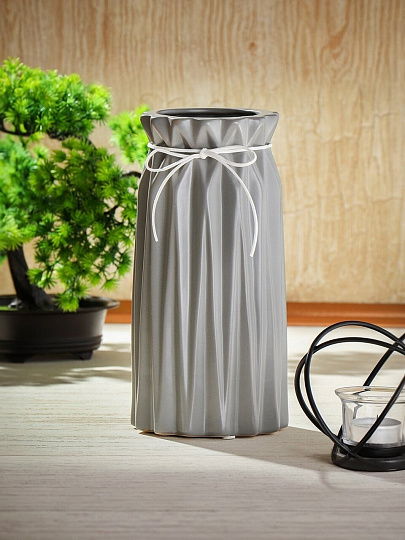 Ваза керамика, настольная, 25 см, Оригами, Y6-2010, серая