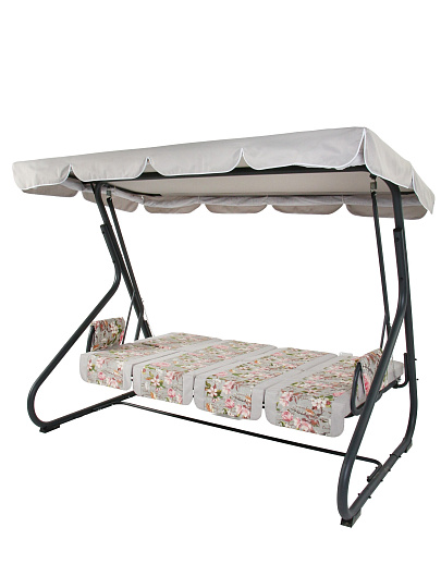 Качели садовые 4-местные, 245х144х187 см, 380 кг, Прованс, раскладываются в кровать, с москитной сеткой, антрацит, A03A.606, металл