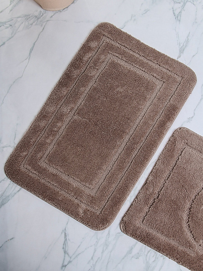 Набор ковриков для ванной и туалета, 2 шт, 0.5х0.8, 0.4х0.5 м, полиэстер, коричневый, Silvano, Контур, Y4-11488
