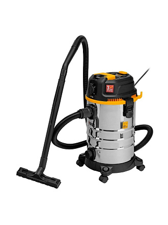 Пылесос строительный, Denzel, RVC30, 1400 Вт, 30 л, сухая и влажная уборка, шланг 3 м, розетка с автосинхронизацией, 28203/28293