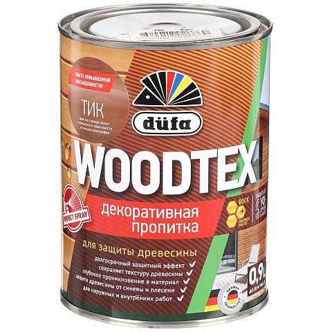 Пропитка Dufa, Woodtex, для дерева, защитная, тик, 0.9 л