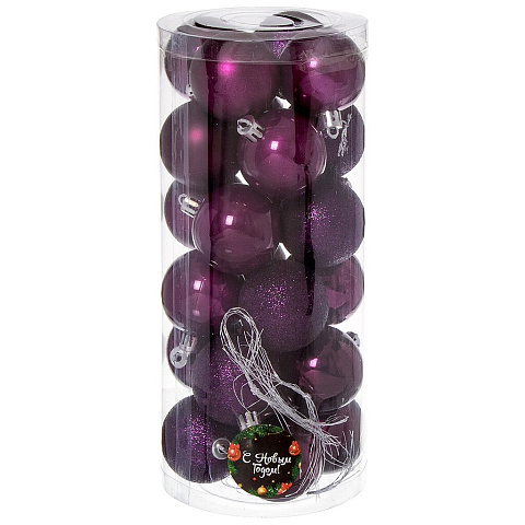 Елочный шар 24 шт, темно-пурпурный, 5 см, пластик, SYQB-0119301DP