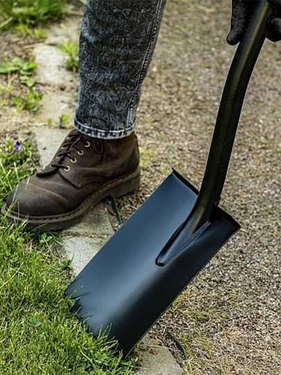 Лопата штыковая, сталь, 195х290х1160 мм, черенок стальной, Plantic, Terra, 11006-01, закругленная, черная сталь, с рукояткой