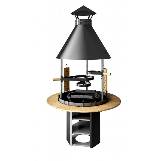 Гриль 1340х1340х2344 мм, 3 мм, колосник, зольник, 3 подставки, зонт, 5 столиков, шашлычный модуль, доска, с куполом, Grillux, Suomi Premium Black, ВЗР2485