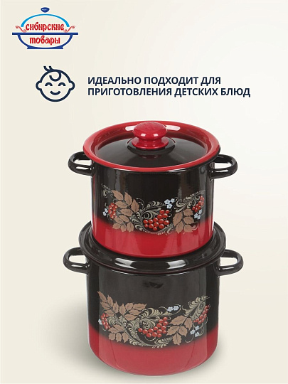 Набор посуды эмалированная сталь, 4 предмета, кастрюли 3.5,5.5 л, Сибирские товары, Рябинка 20, N20L05