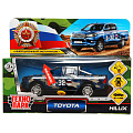Машина Технопарк, Toyota Hilux Камуфляж, 12 см, инерционная, открывающиеся двери, HILUX-12SLMIL-BU, синяя