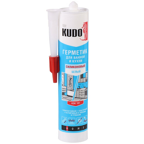Герметик силиконовый, для ванной и кухни, KUDO, KSK-181, 280 мл, белый