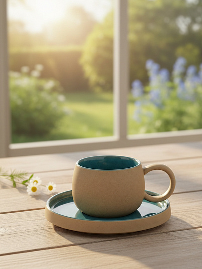 Чайная пара фарфор, 2 пр, 1 перс, 350 мл, Цветы, В060862