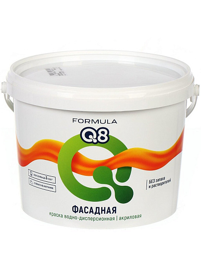 Краска водно-дисперсионная, Formula Q8, акриловая, фасадная, матовая, белая, 2.7 кг