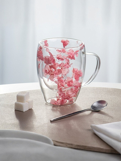 Кружка стекло, 350 мл, Сухоцветы, двойные стенки, Y4-9727, в ассортименте