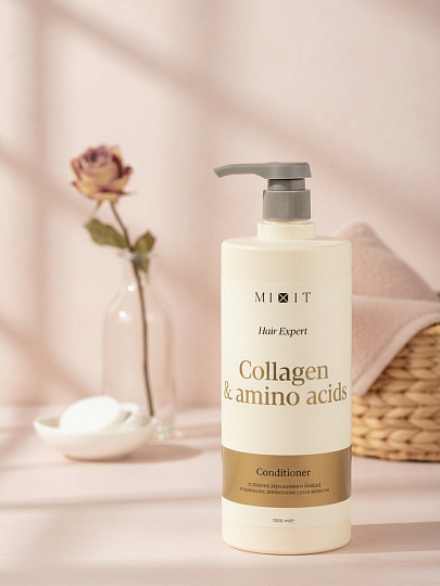 Бальзам-ополаскиватель для всех типов волос, Mixit, Hair Expert, Восстанавливающий, с коллагеном и кератином, 1 л