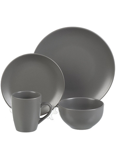 Сервиз столовый керамика, 16 предметов, на 4 персоны, B010801, темно-серый