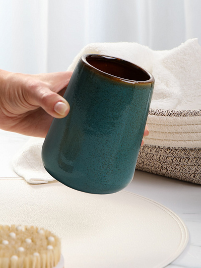 Стакан для зубных щеток, 9х9х11.3 см, керамика, малахит глянцевый, Y4-9875