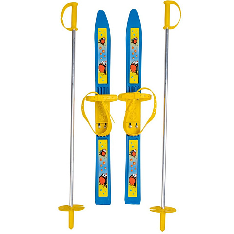 Лыжи для детей, 65 см, с палками, 75 см, мягкое крепление, в сетке, Олимпик-спорт Снегири