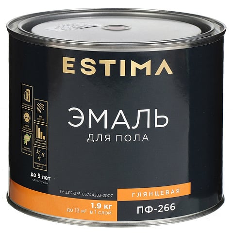 Эмаль Estima, ПФ-266, для пола, алкидная, глянцевая, желто-коричневая, 1.9 кг