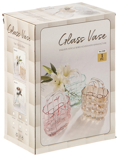 Ваза стекло, настольная, 19х10х27 см, Сумочка, голуб, Y4-11049