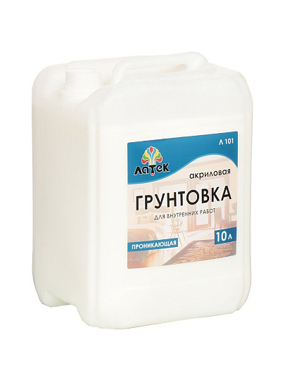 Грунтовка водно-дисперсионная, акриловая, Латек, Л101, для внутренних работ, 10 л, синяя этикетка
