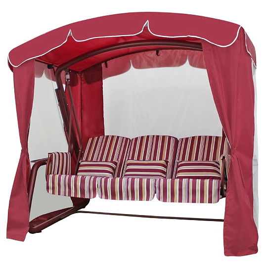 Качели садовые 3-местные, 232х130х185 см, 350 кг, Arno, Элит Люкс, раскладываются в кровать, с москитной сеткой, бордовые, 2016-КД-41/Л, металл