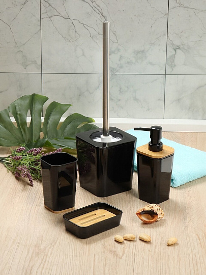 Стакан для зубных щеток, 7.3х7.3х11.2 см, пластик, черный, Бамбук, PS0107C-TB